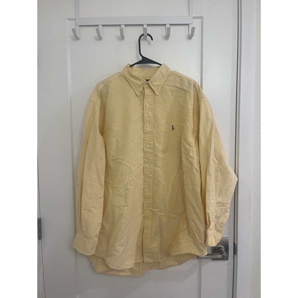 Vintage Ralph Lauren Yellow Pony Embroidered Men's Button Up Dress Shirt